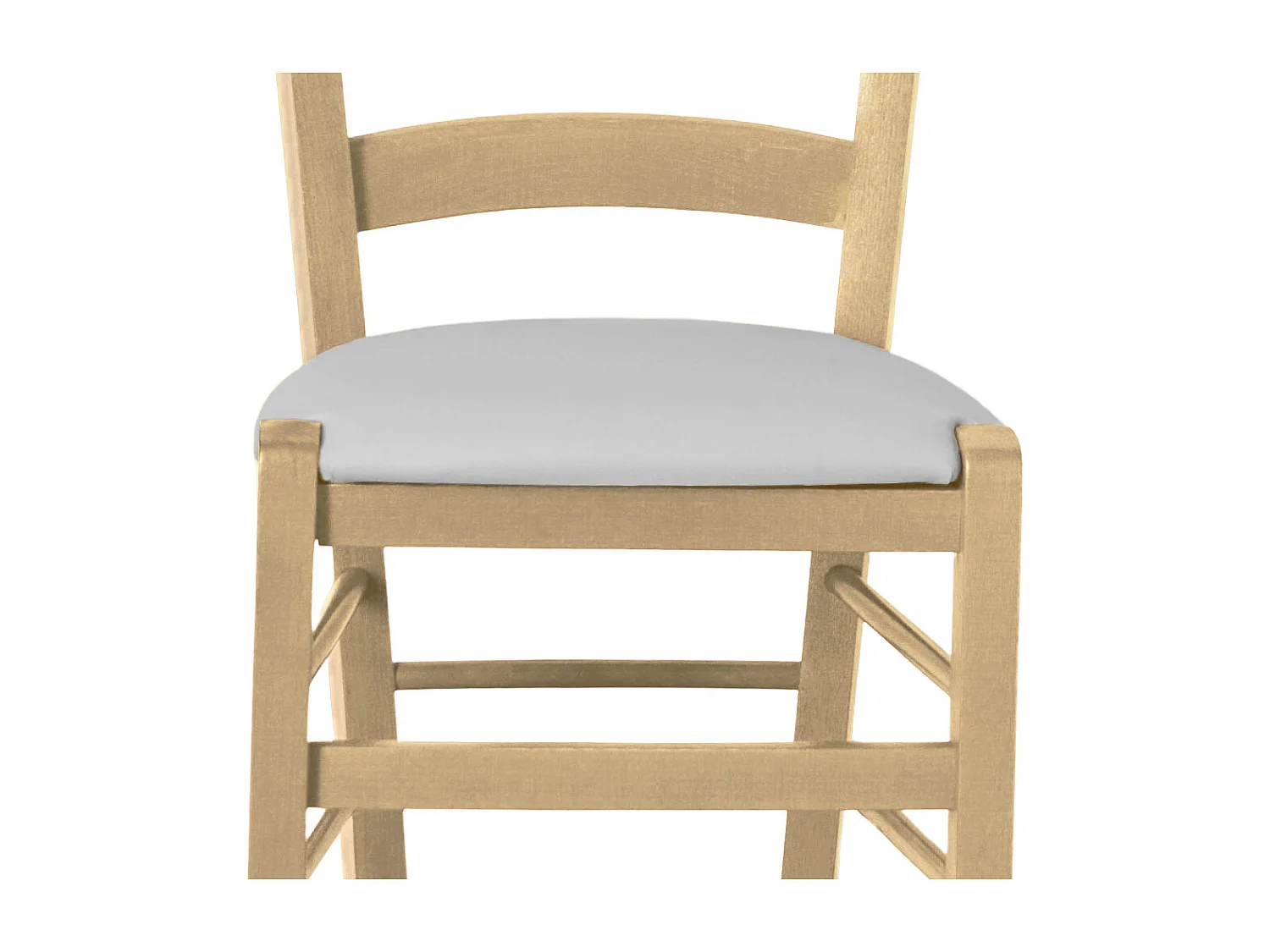 Chaise en bois vénitien naturel avec assise en similicuir gris clair