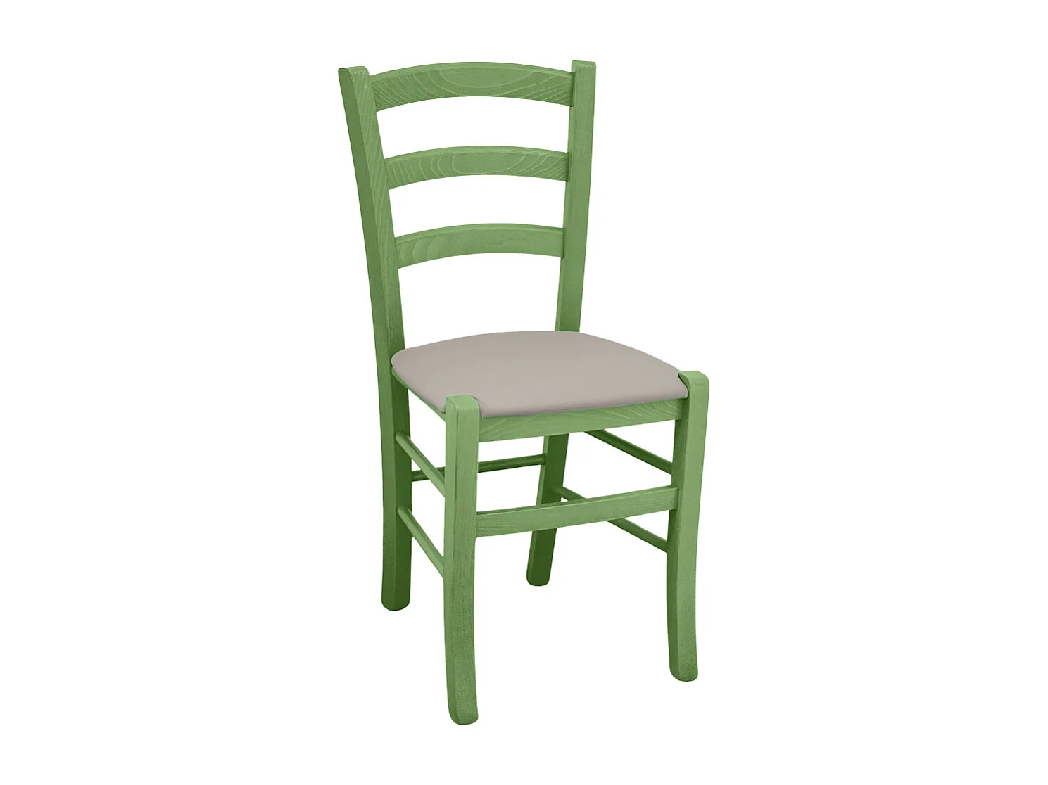 Chaise en bois vert Venezia avec assise en similicuir gris tourterelle