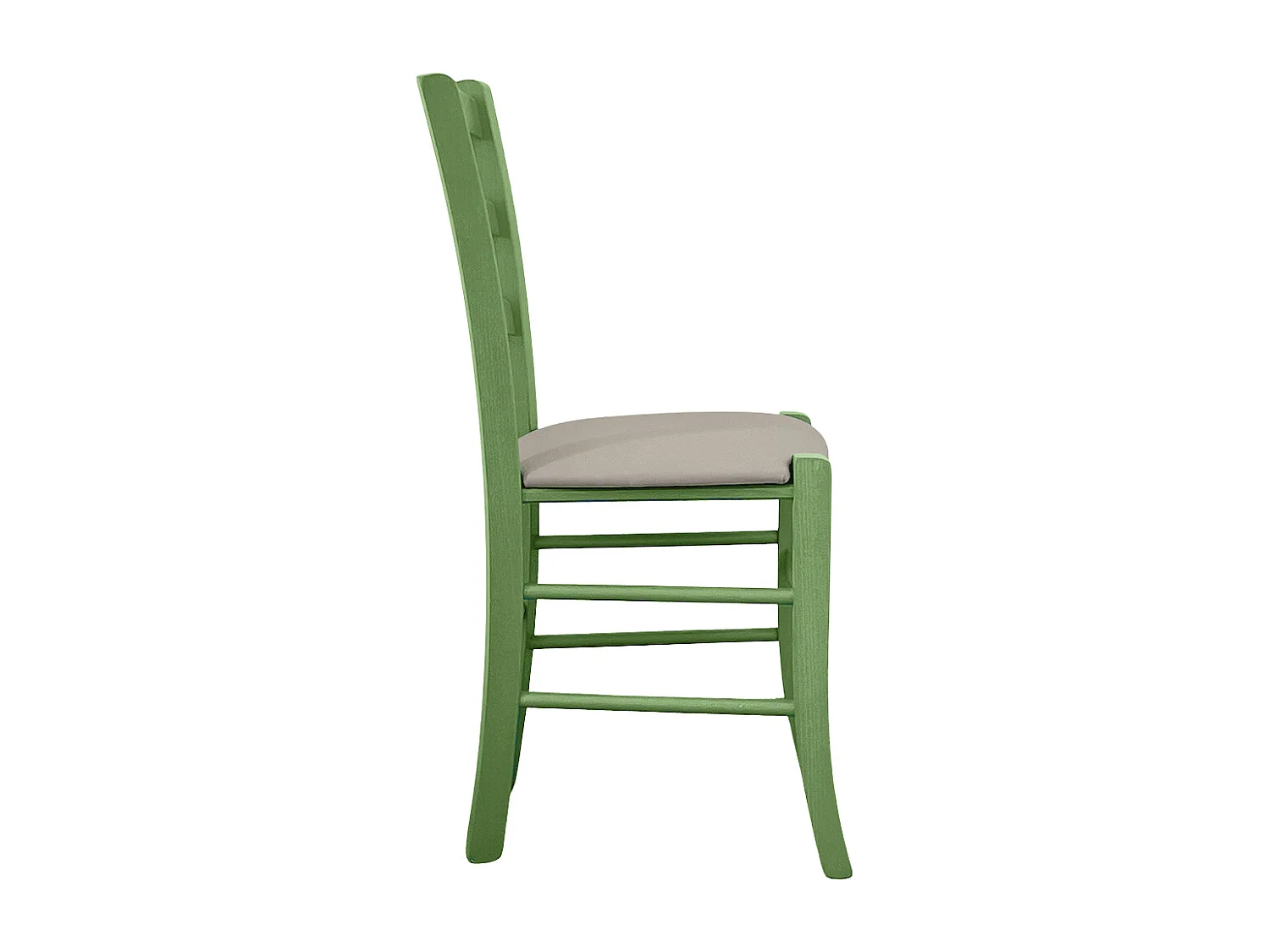Chaise en bois vert Venezia avec assise en similicuir gris tourterelle