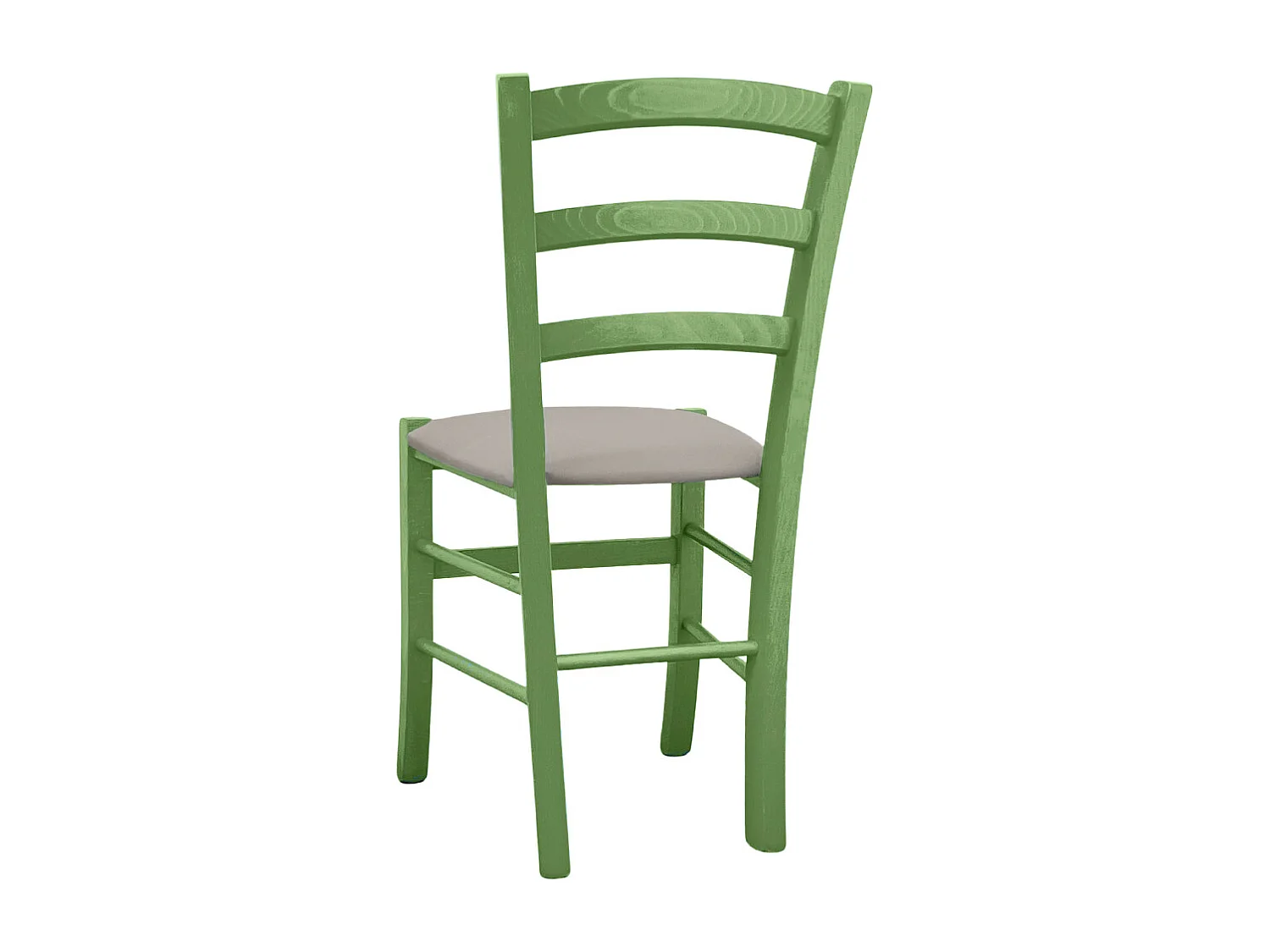 Chaise en bois vert Venezia avec assise en similicuir gris tourterelle