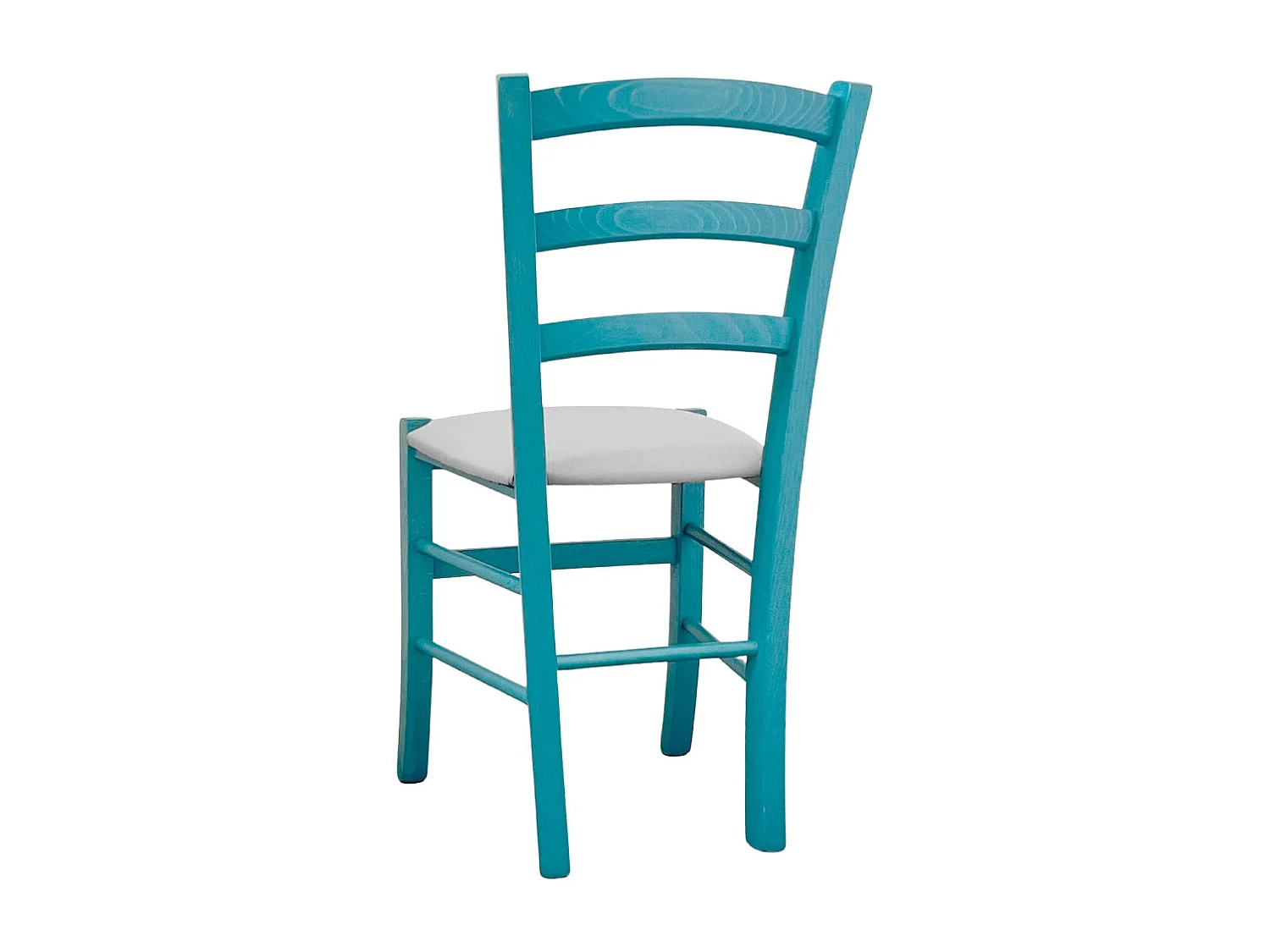 Chaise Venezia en bois turquoise avec assise en similicuir gris clair