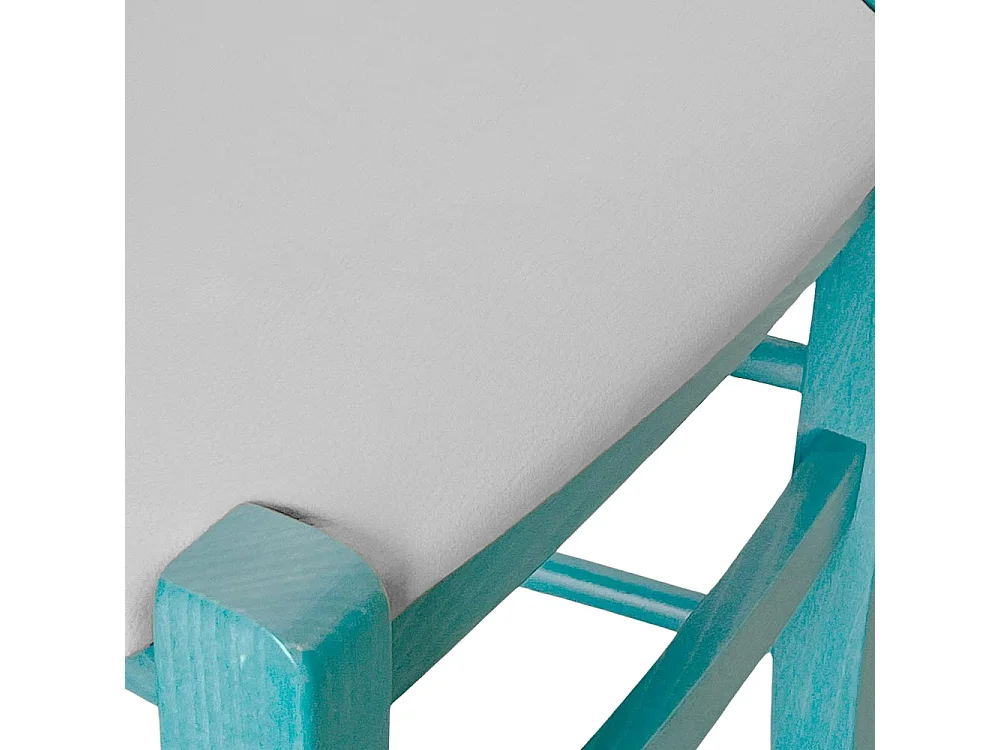 Chaise Venezia en bois turquoise avec assise en similicuir gris clair
