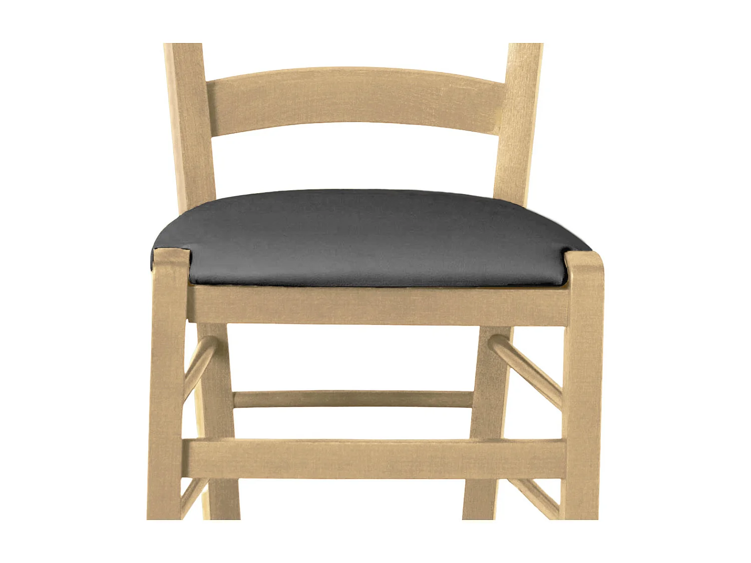 Chaise en bois vénitien naturel avec assise en similicuir gris anthracite