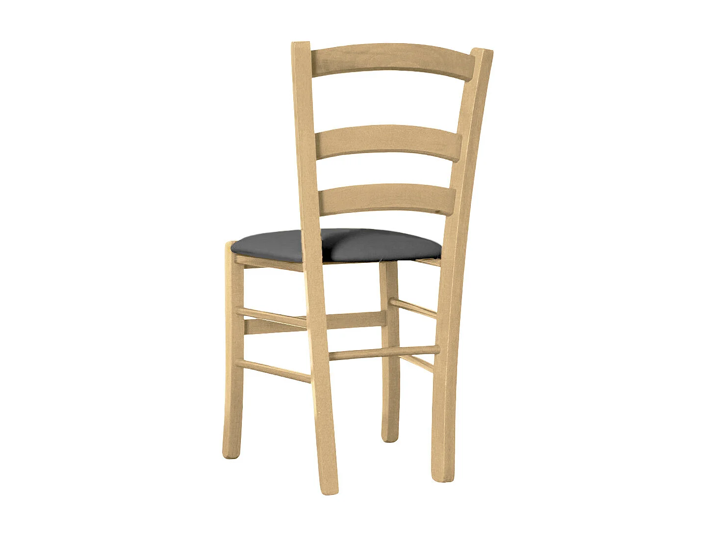 Chaise en bois vénitien naturel avec assise en similicuir gris anthracite