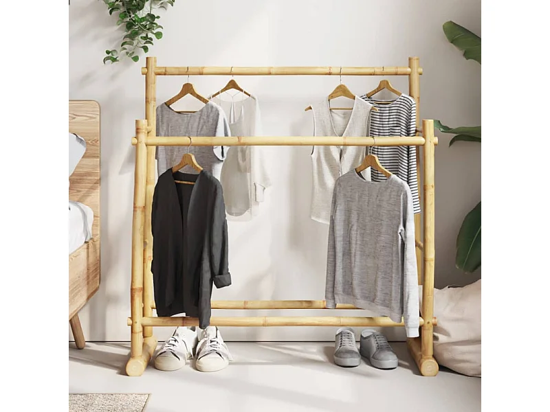 Kledingrek van bamboe 100x30x100 cm met 2 ophangstangen, stabiel, duurzaam en multifunctioneel