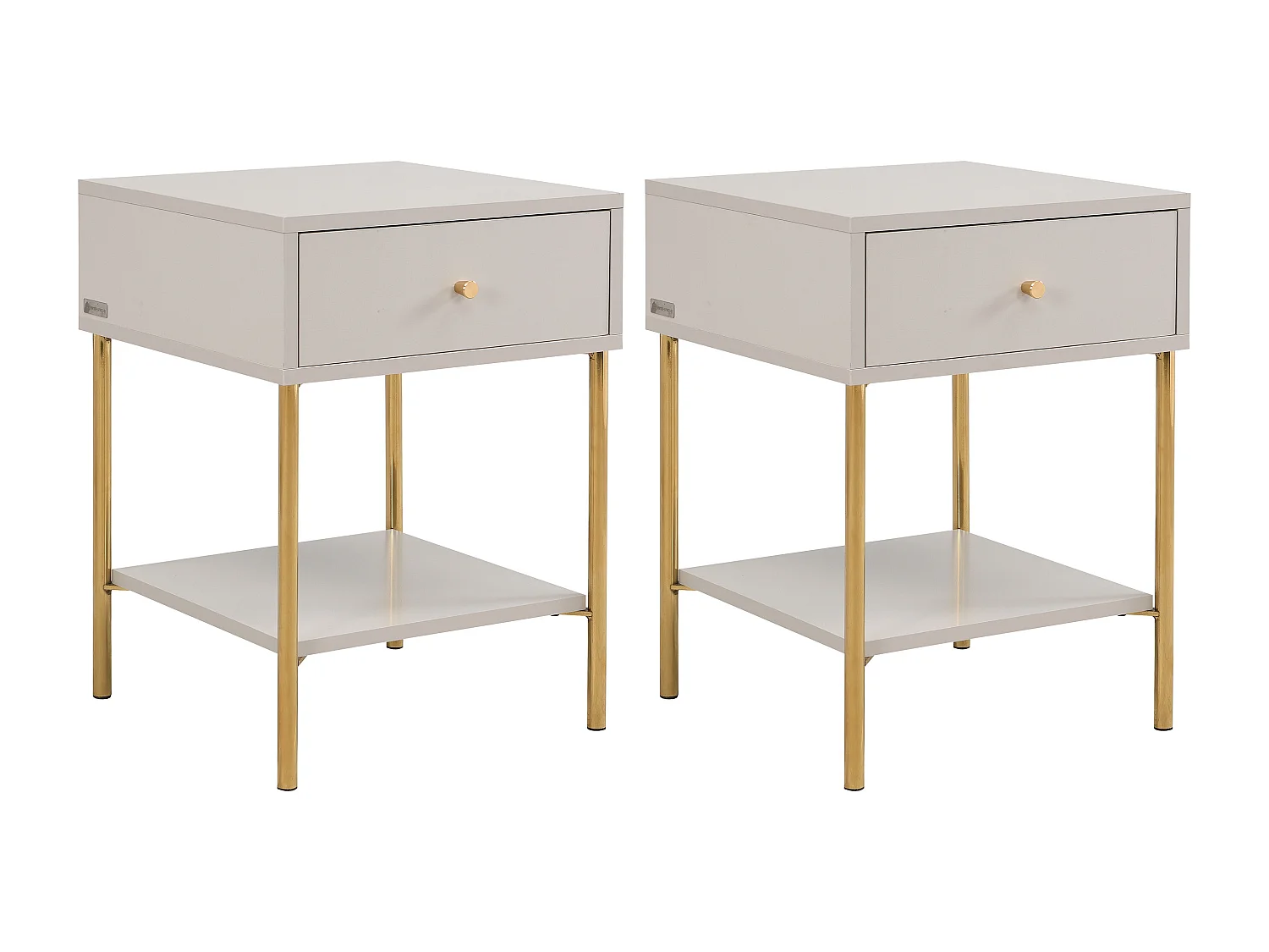 Lot de 2 tables de chevet 1 tiroir - MDF et métal - Beige et doré - MILAVIA