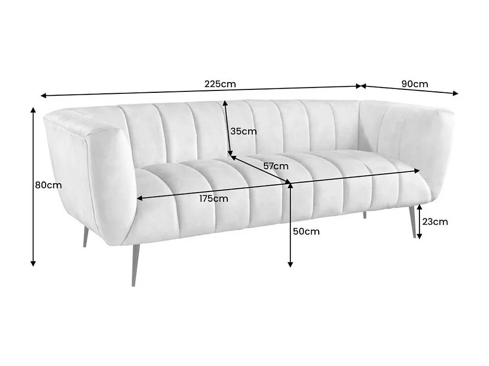 Canapé droit NORA gris – Canapé chic en velours avec pieds en métal