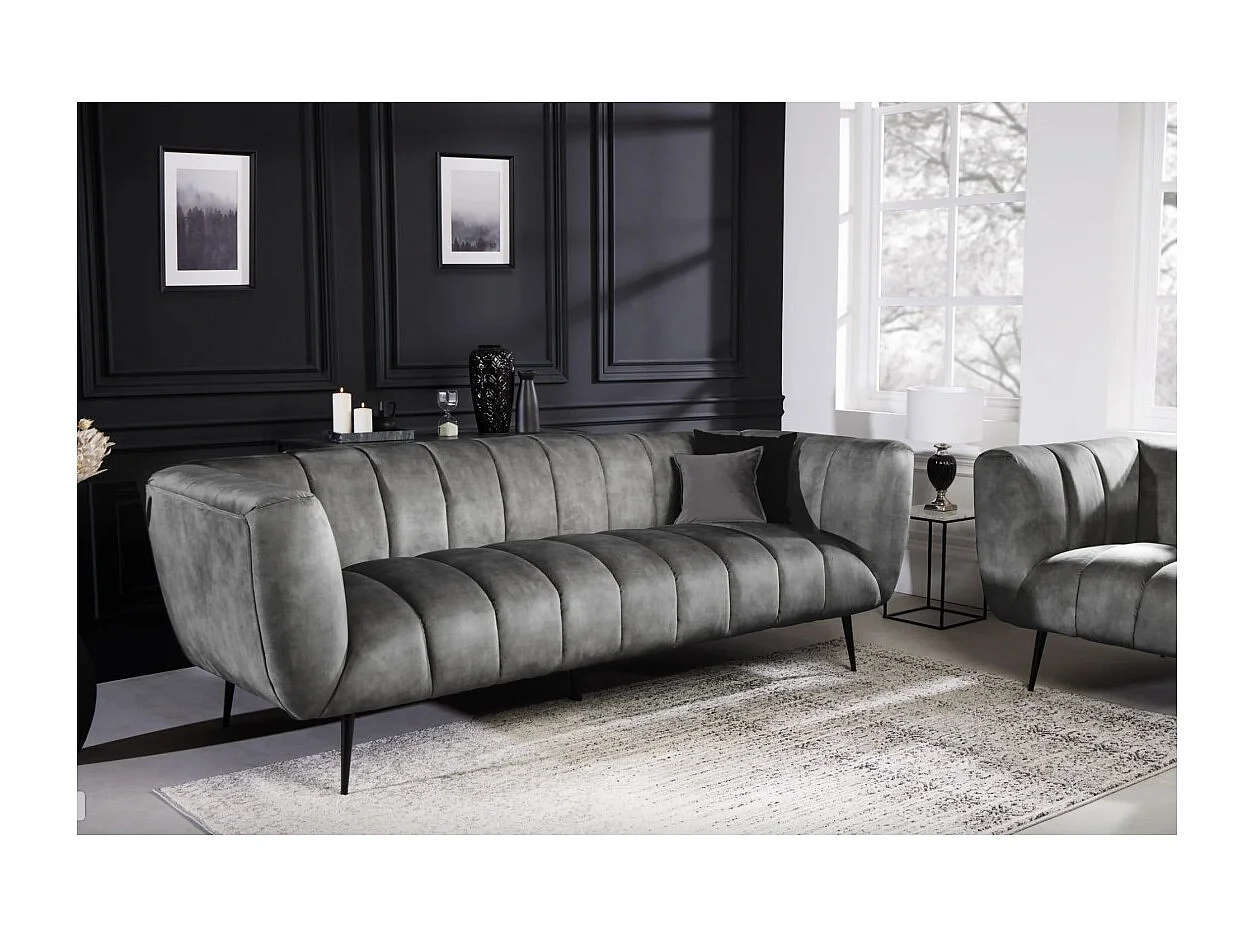 Canapé droit NORA gris – Canapé chic en velours avec pieds en métal