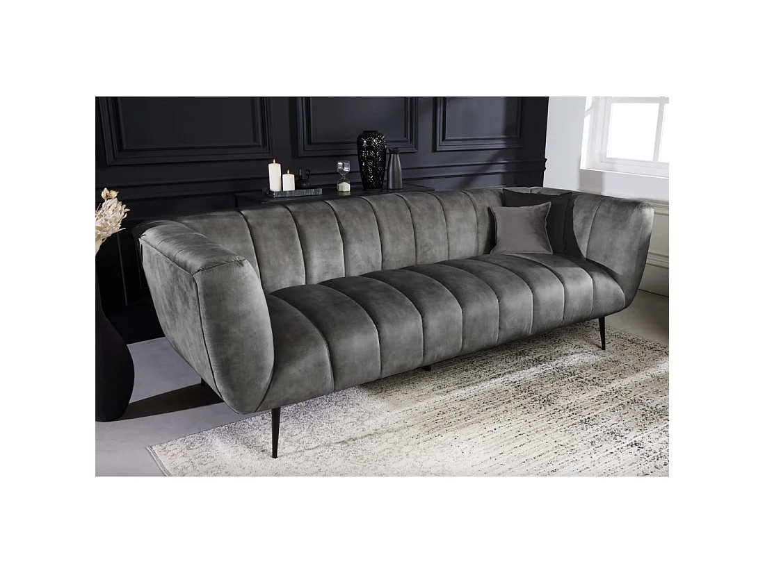 Sofa rechte NORA grijs - Chique fluwelen sofa met metalen poten