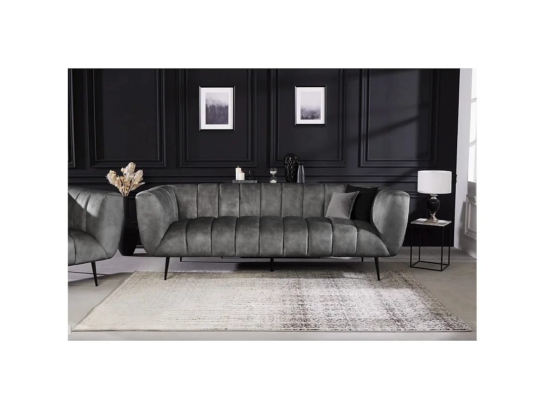 Sofa rechte NORA grijs - Chique fluwelen sofa met metalen poten