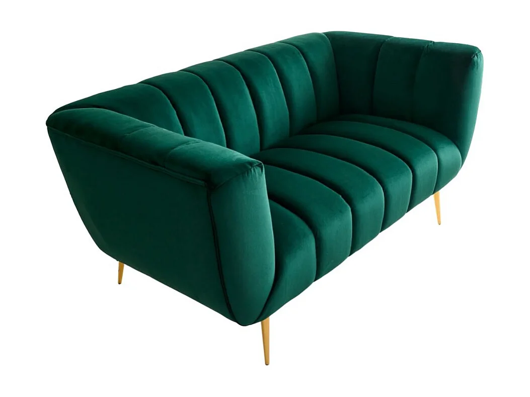 Canapé droit NORA 2 places vert émeraude – Canapé chic en velours avec pieds en métal