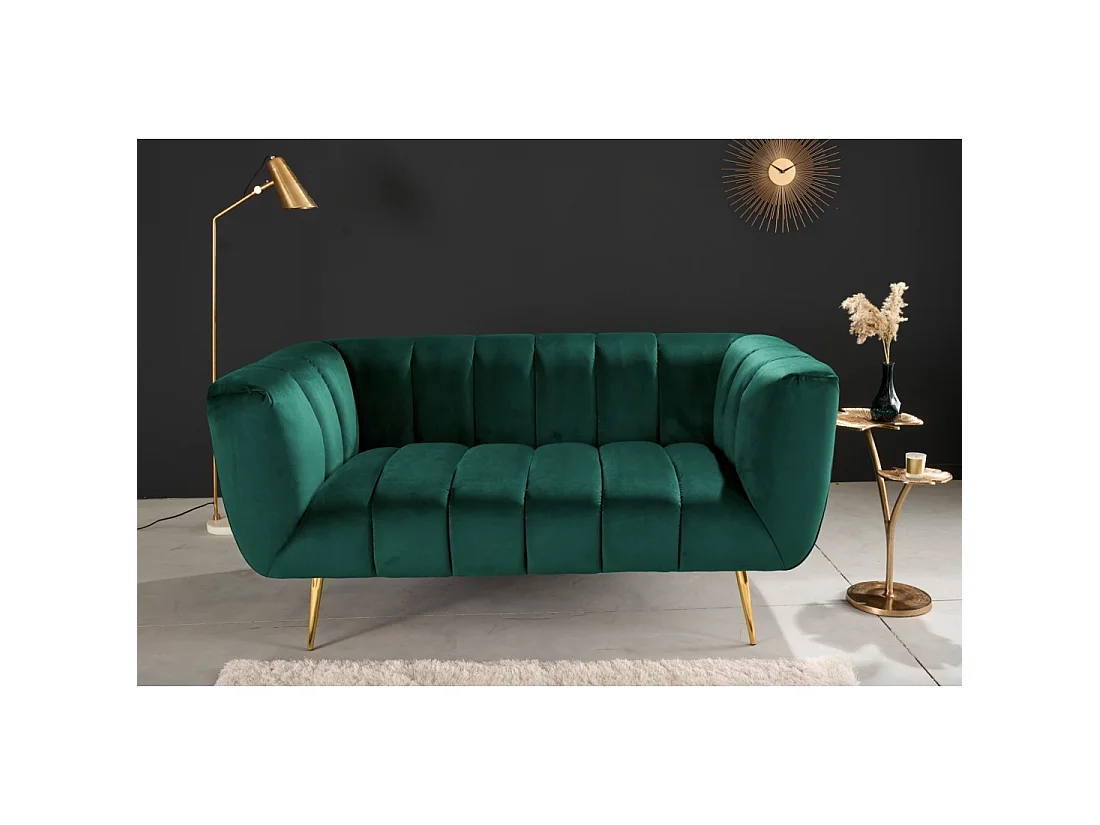 Canapé 2 places en velours vert 165x80x90 cm NORA