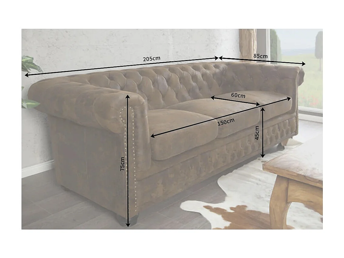 Canapé droit EDGAR – Marron – 3 places – Style baroque