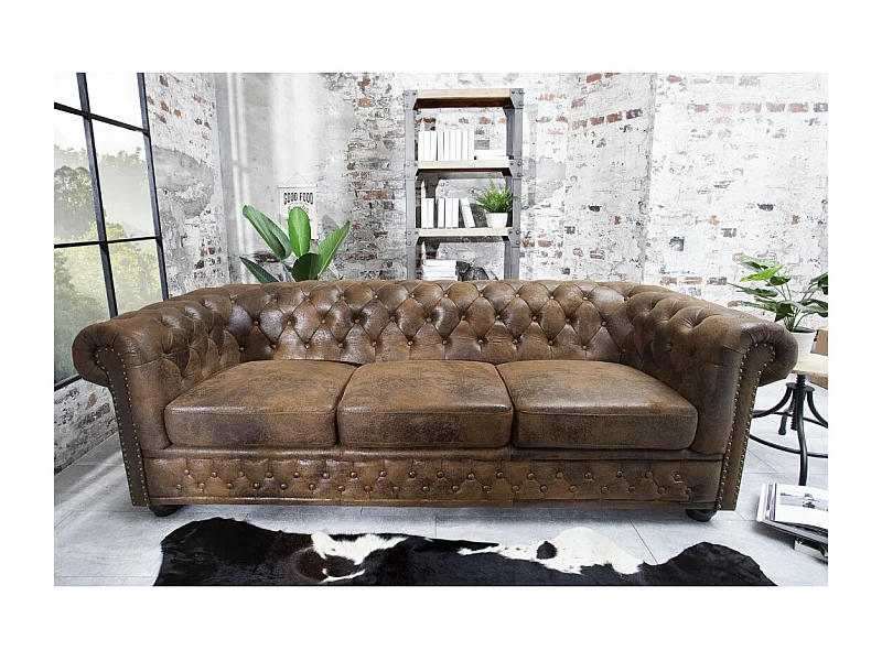 Canapé droit EDGAR – Marron – 3 places – Style baroque