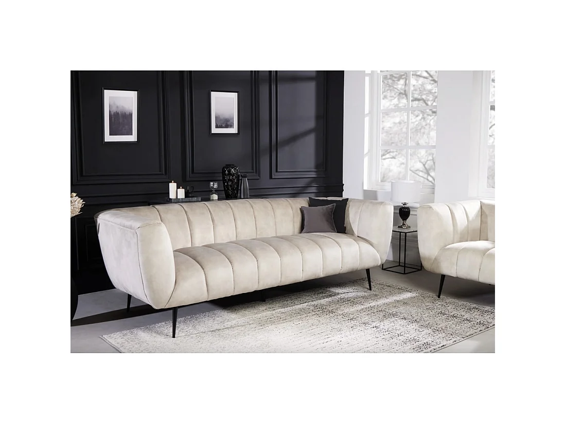 Divano dritto NORA bianco champagne – Divano chic in velluto con piedi in metallo nero