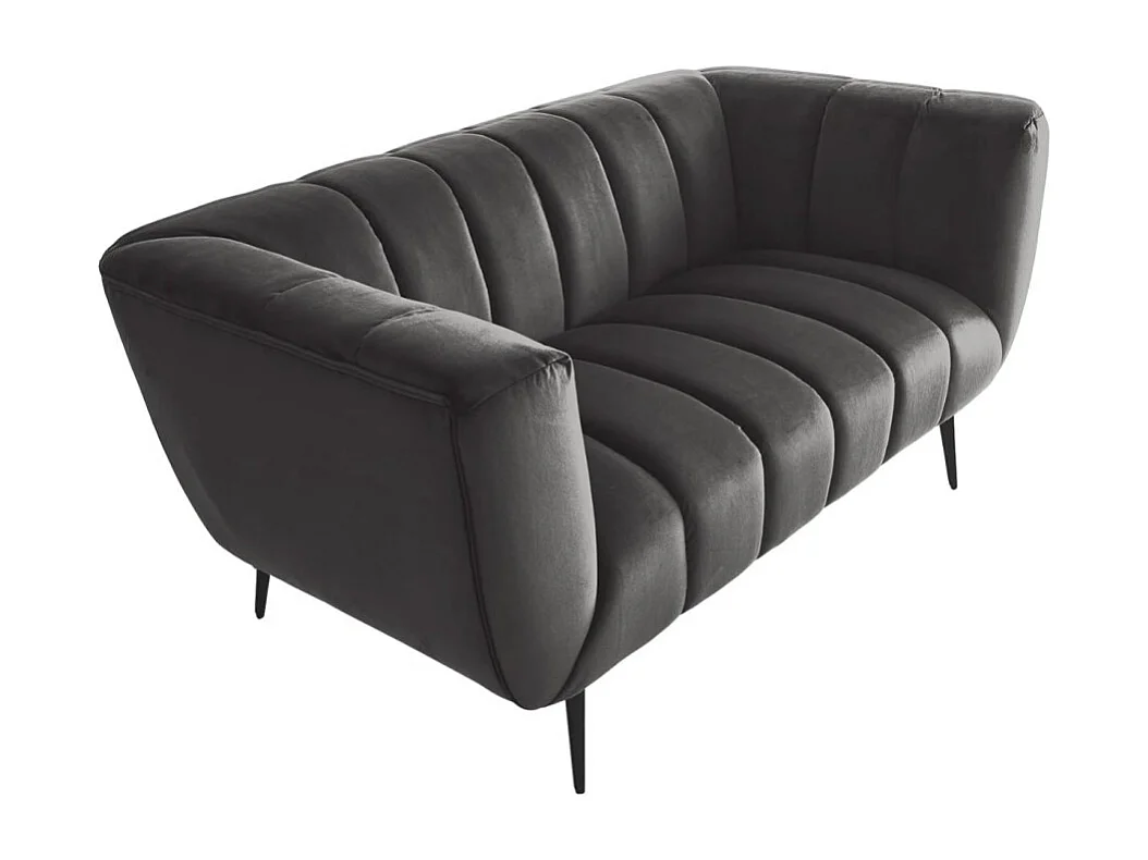 Canapé droit NORA 2 places gris foncé – Canapé chic en velours avec pieds en métal noir