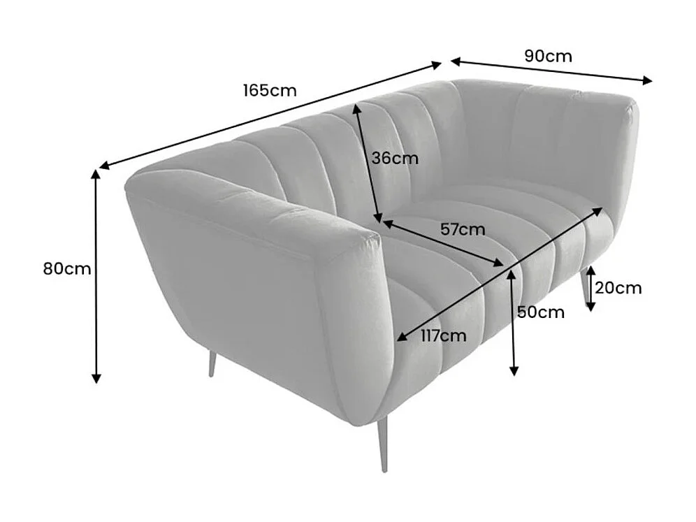 Canapé droit NORA 2 places gris foncé – Canapé chic en velours avec pieds en métal noir