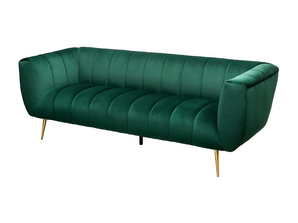 Canapé droit NORA vert émeraude – Canapé chic en velours avec pieds en métal