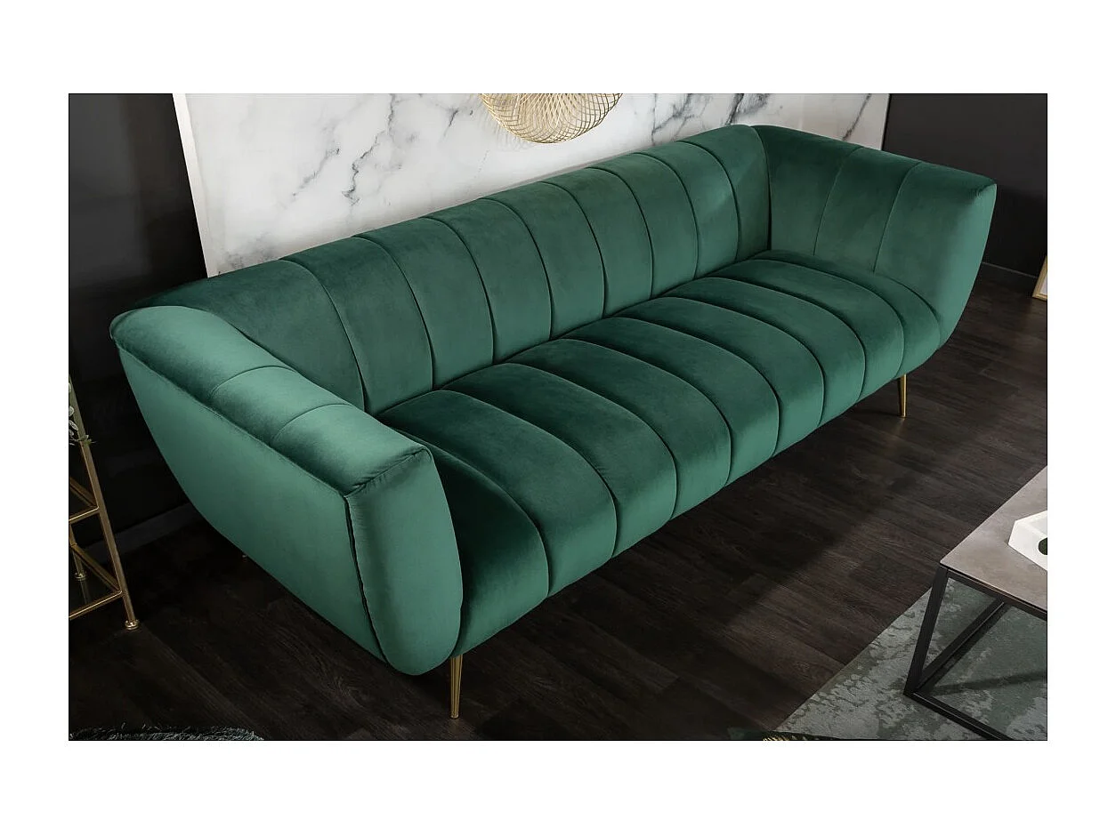 Canapé droit NORA vert émeraude – Canapé chic en velours avec pieds en métal