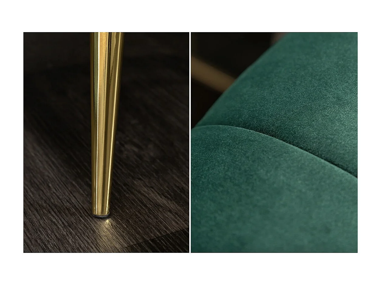 Canapé droit NORA vert émeraude – Canapé chic en velours avec pieds en métal