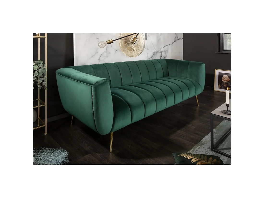 Canapé 2 places en velours vert 225x80x90 cm NORA