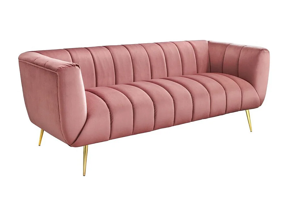 Canapé droit NORA rose poudré – Canapé chic en velours avec pieds en métal