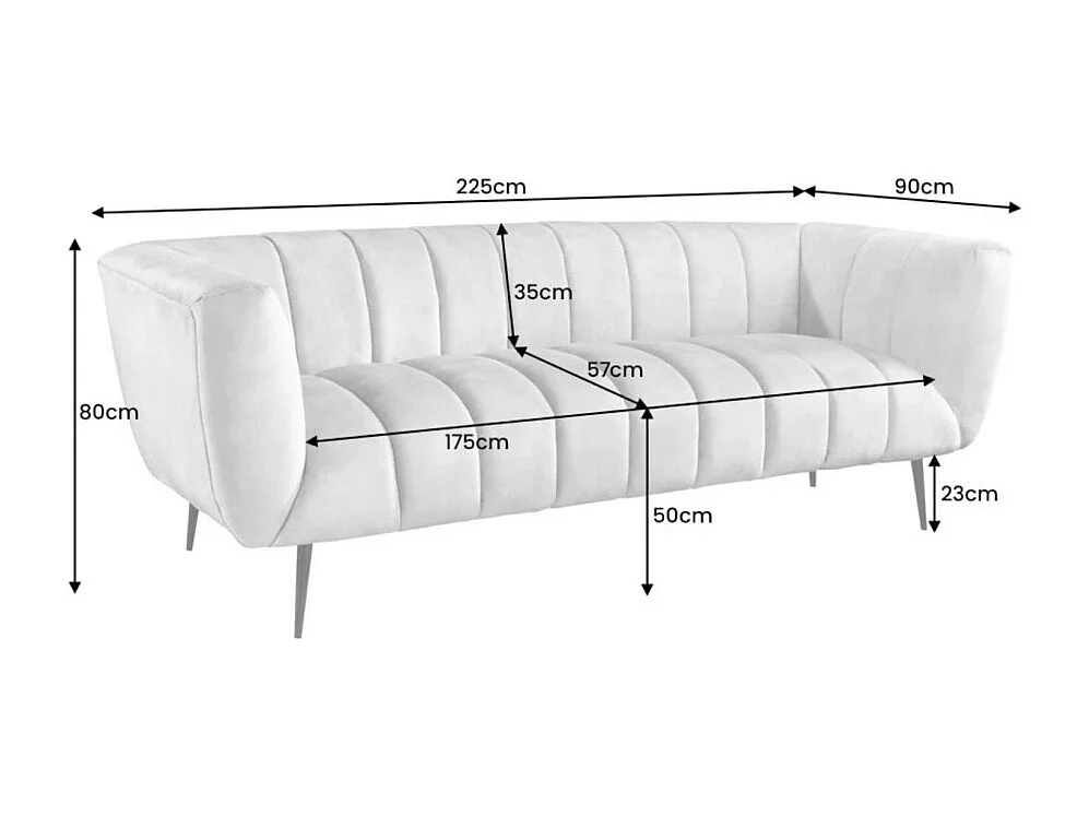 Canapé droit NORA rose poudré – Canapé chic en velours avec pieds en métal