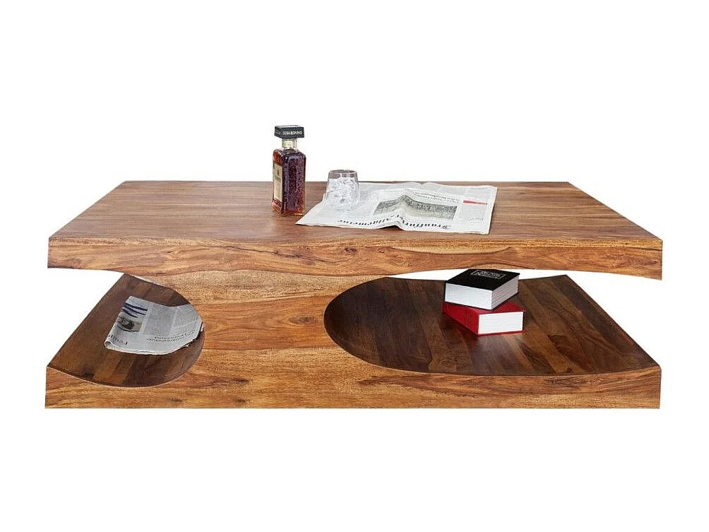 Table basse NOMA 118 cm en bois de sheesham – Table basse design en bois massif avec niches