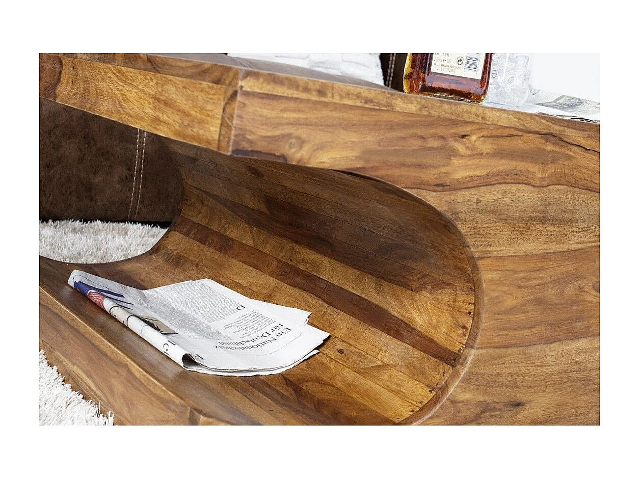 Table basse NOMA 118 cm en bois de sheesham – Table basse design en bois massif avec niches