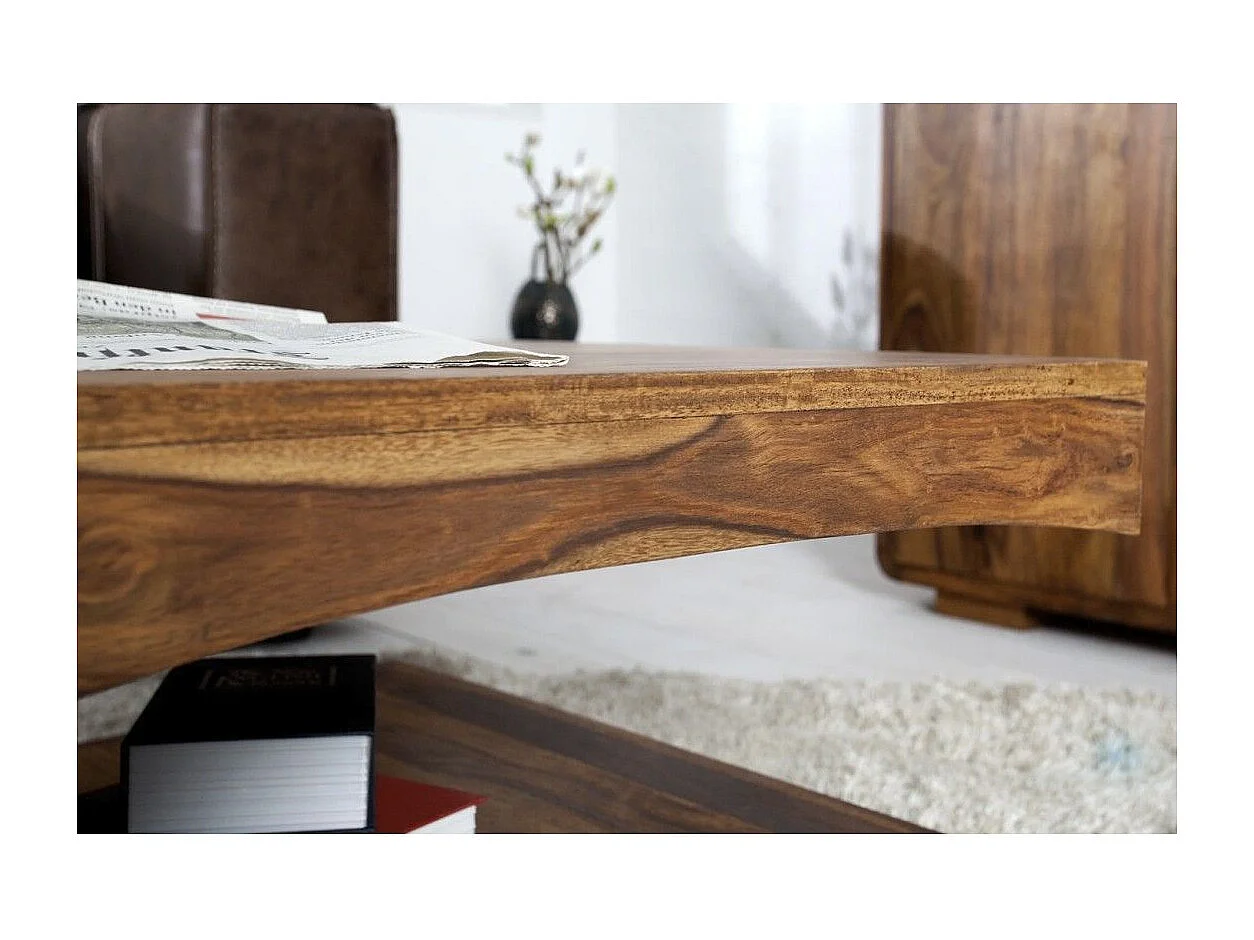 Table basse NOMA 118 cm en bois de sheesham – Table basse design en bois massif avec niches