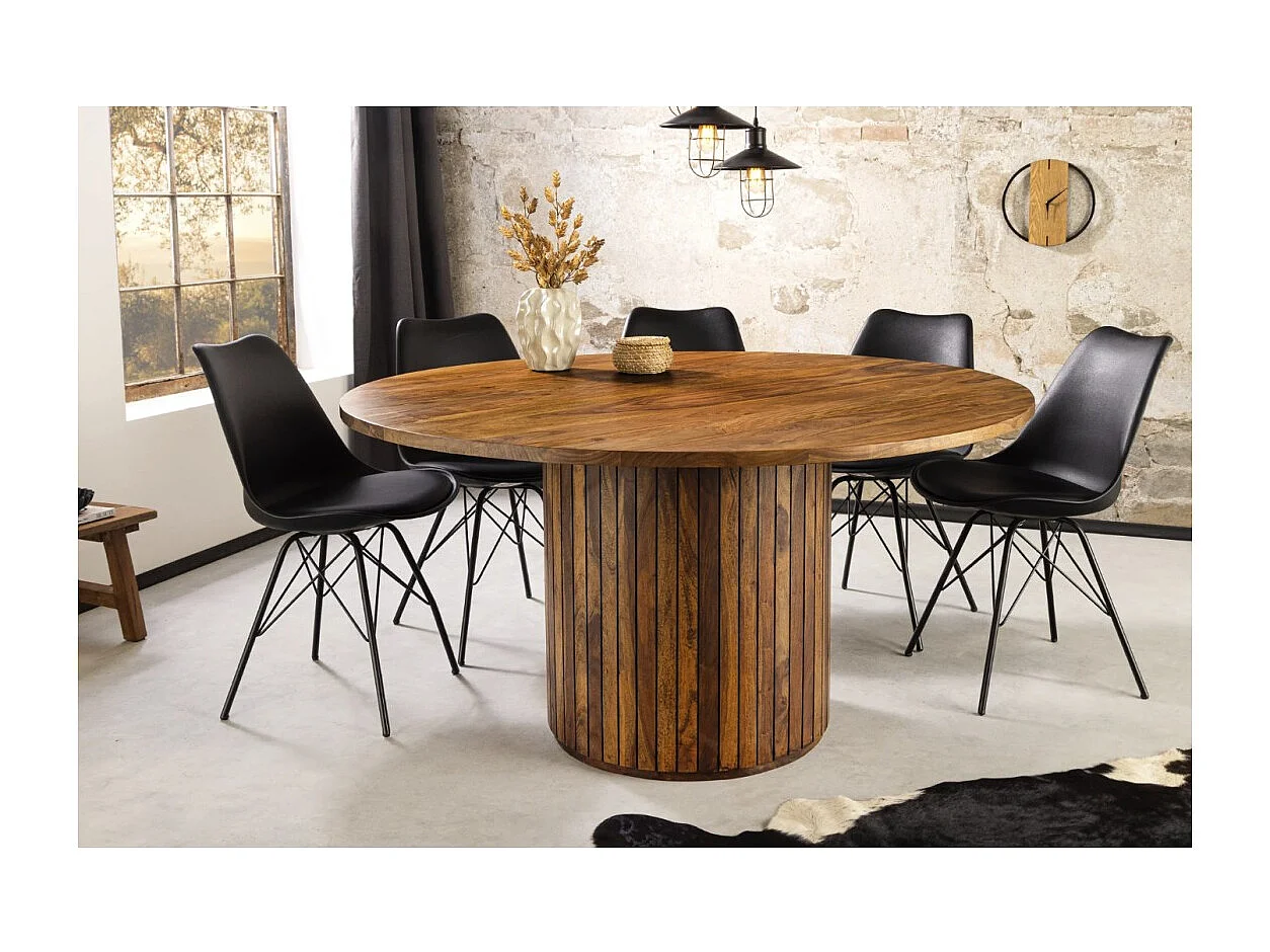 Table de salle à manger YONA ronde 120 cm – Table rustique en bois massif de sheesham
