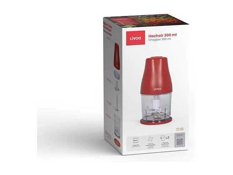 Hachoir - LIVOO - DOP244R - 400W - 1 vitesse et turbo - Bol gradué 300 ml - 2 lames acier inoxydable
