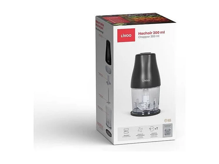 Hachoir - LIVOO - 300 ml - 400 W - 1 vitesse et fonction turbo - 2 lames en inox - Noir
