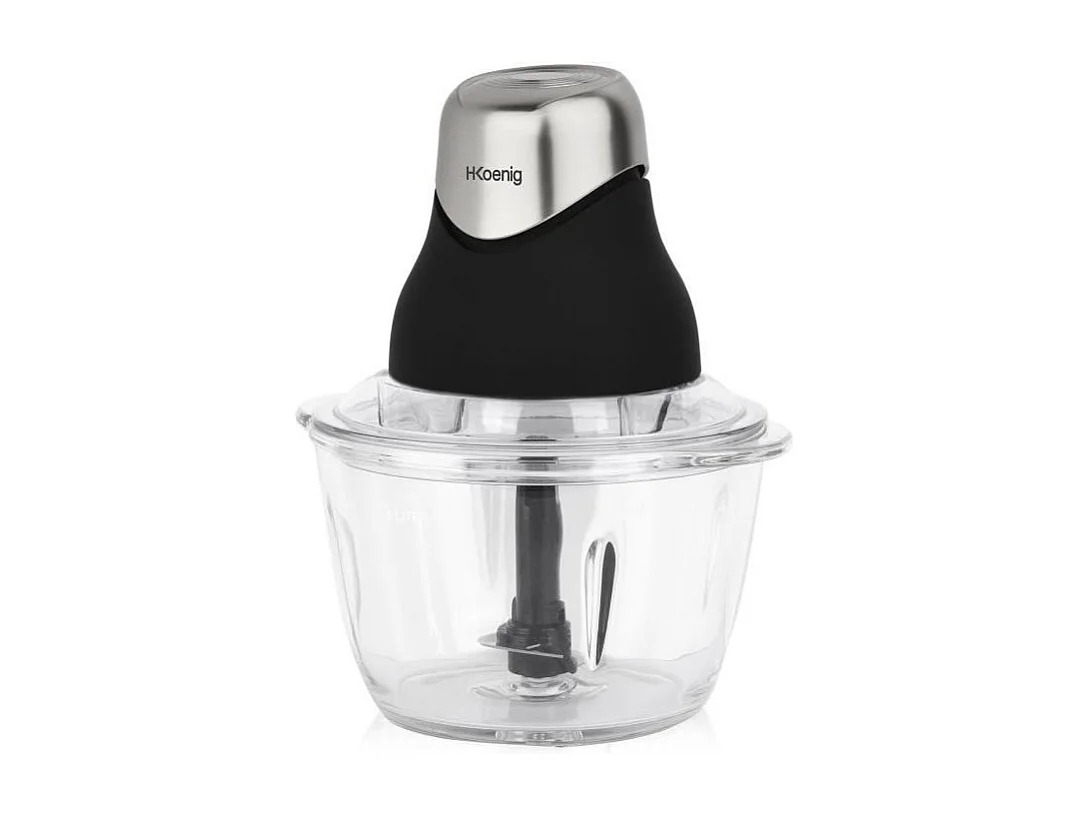 Mini-Elektrozerkleinerer H.Koenig LEO8 320W - Glasbehälter 1L, Edelstahlklingen, matt schwarzes und chromfarbenes Design