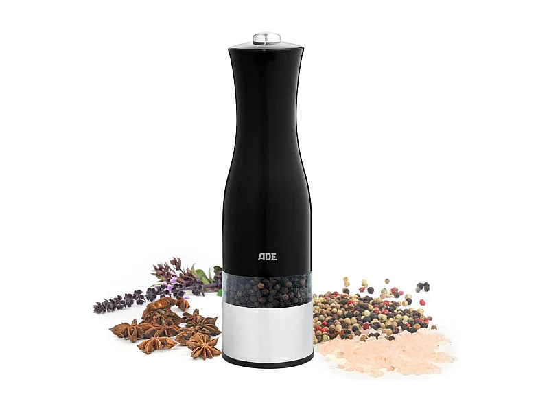Moulin Poivre/Sel électrique - ADE -KITCHEN GADGETS - Acier inoxydable/plastique - H 22,5 cm - Inclus 6 pilles AAA - Noir