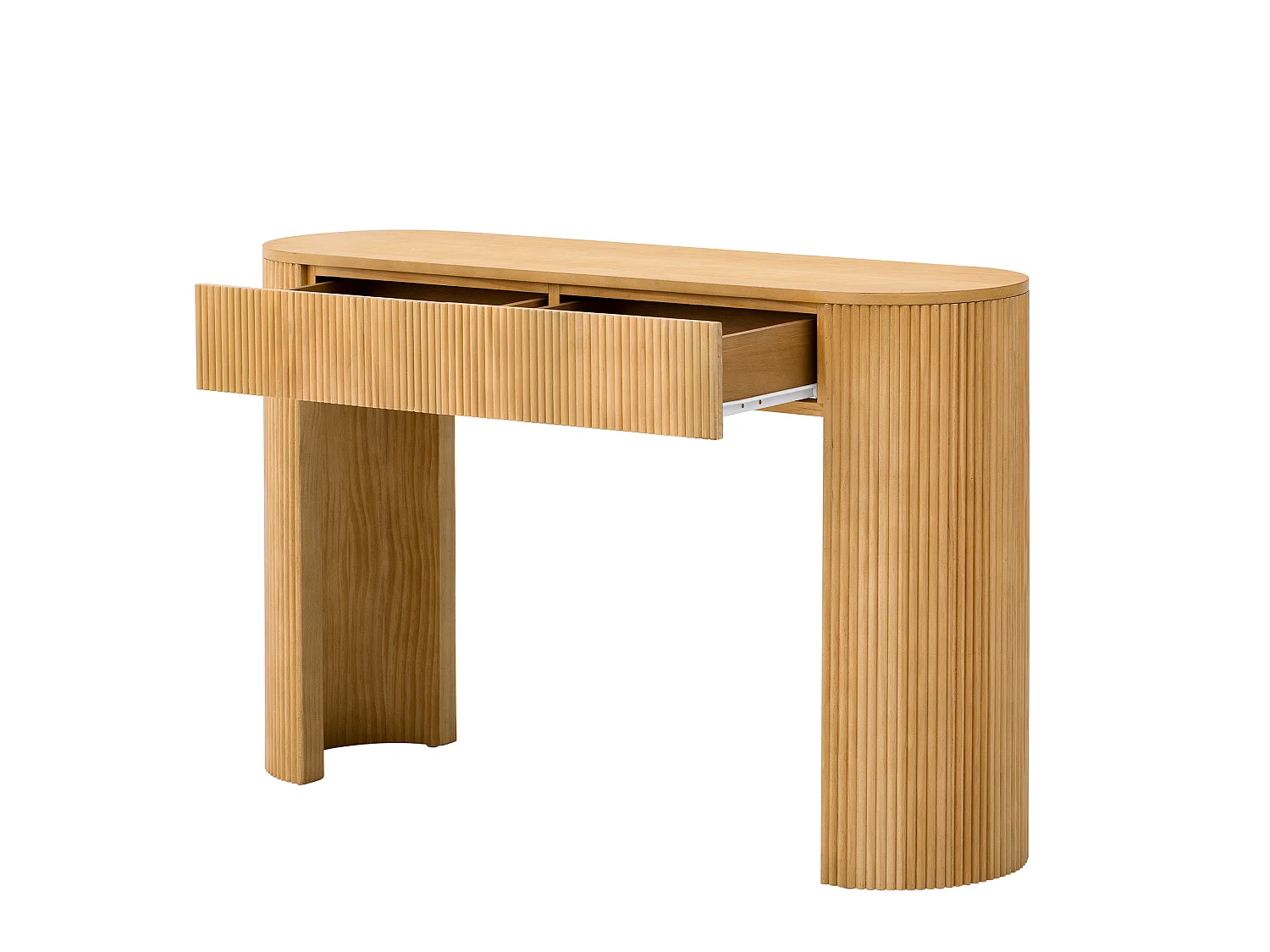 Table console 120x33x76cm - avec 2 tiroirs - Coins arrondis - MDF - Naturel