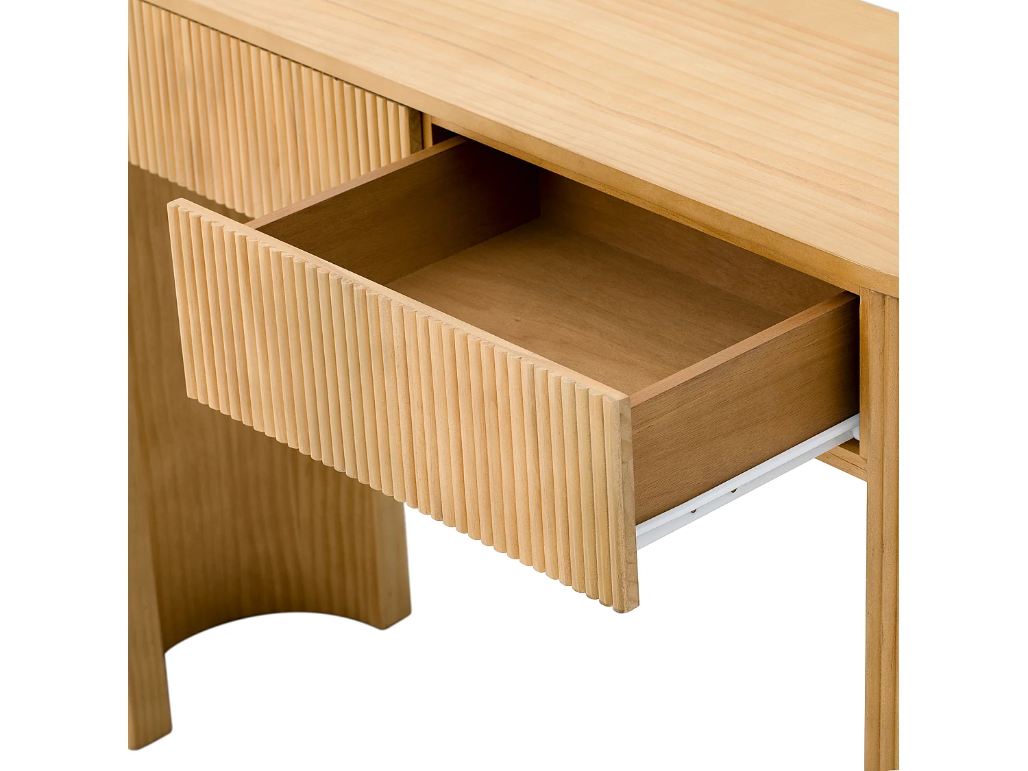 Table console 120x33x76cm - avec 2 tiroirs - Coins arrondis - MDF - Naturel