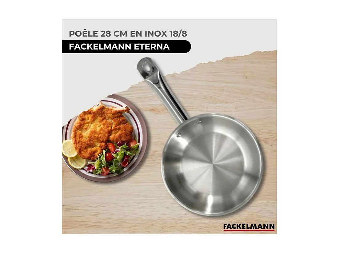 Set di pentole Fackelmann Eterna 3 padelle in acciaio inox 18/8 con coperchi in vetro e 6 utensili in acciaio inox, compatibili con tutti i fuochi inclusa induzione