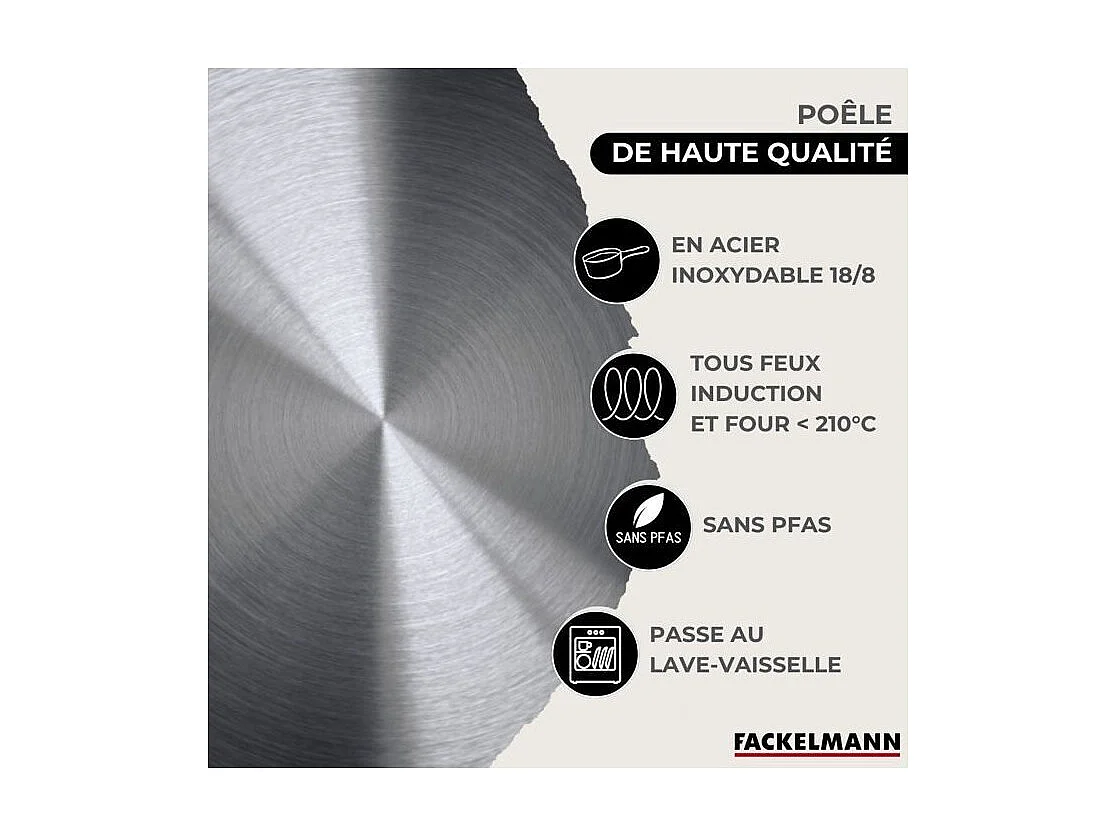 Set di pentole Fackelmann Eterna 3 padelle in acciaio inox 18/8 con coperchi in vetro e 6 utensili in acciaio inox, compatibili con tutti i fuochi inclusa induzione
