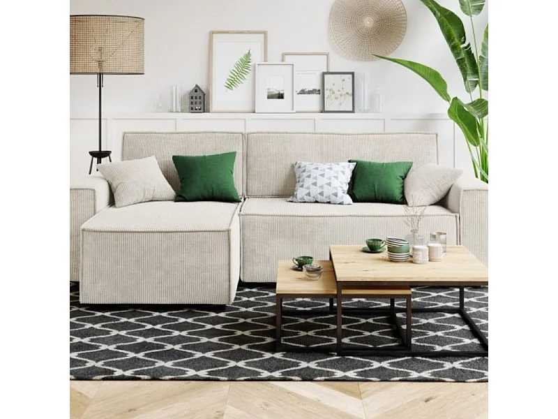 Canapé d'angle AMIR convertible et réversible velours côtelé beige 4 places