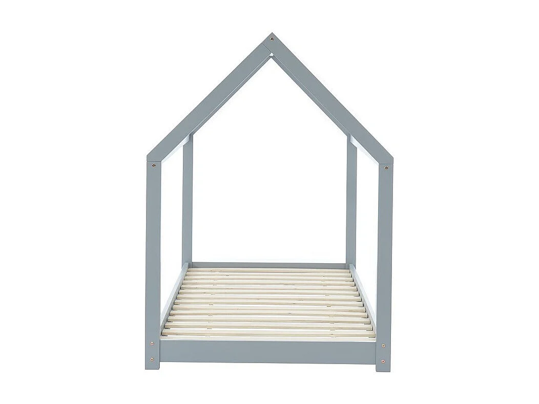 Lit enfant cabane TINY pin massif gris 90x190 sommier inclus