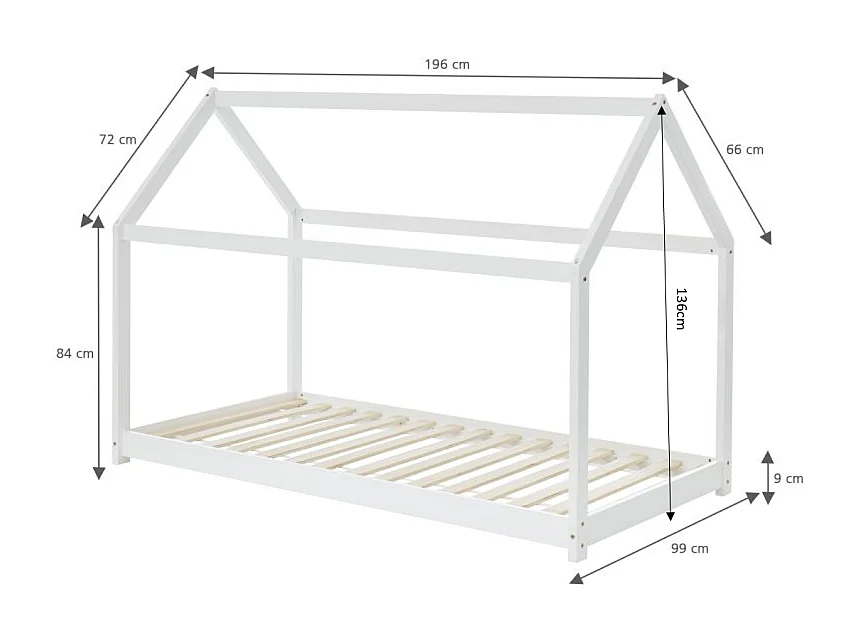 Lit enfant cabane TINY pin massif blanc90x190 sommier inclus
