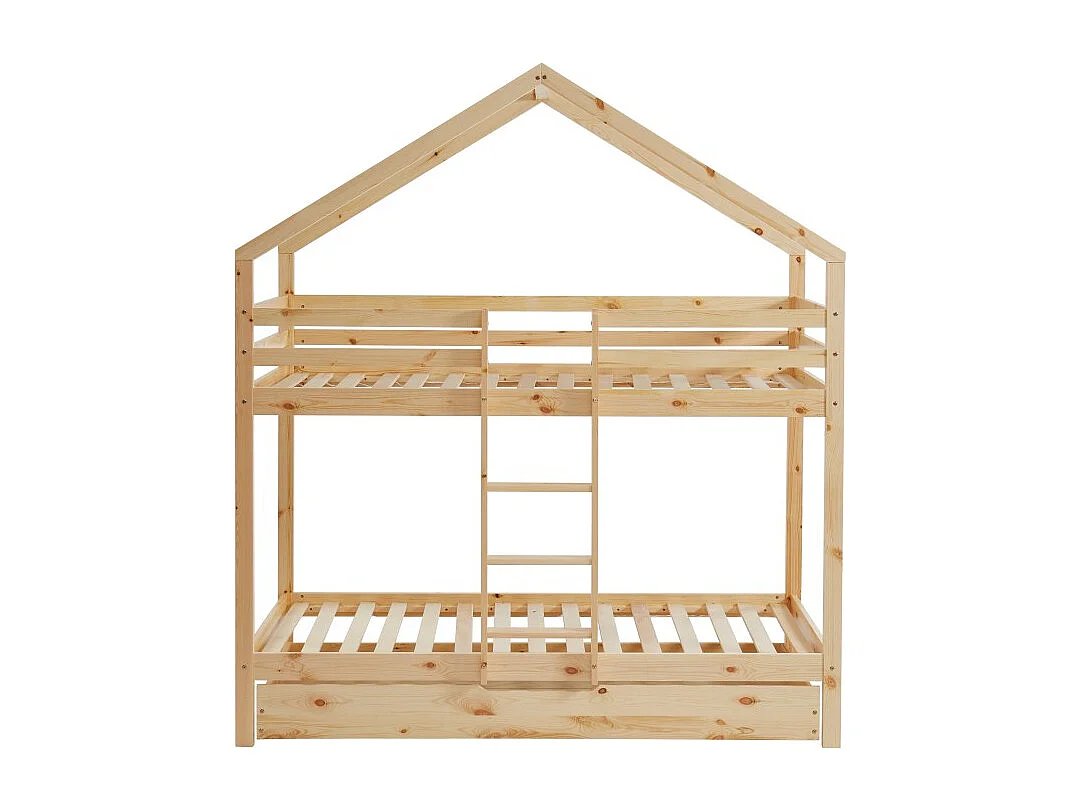 Lit cabane superposé TINY pin massif 90x190 sommier inclus