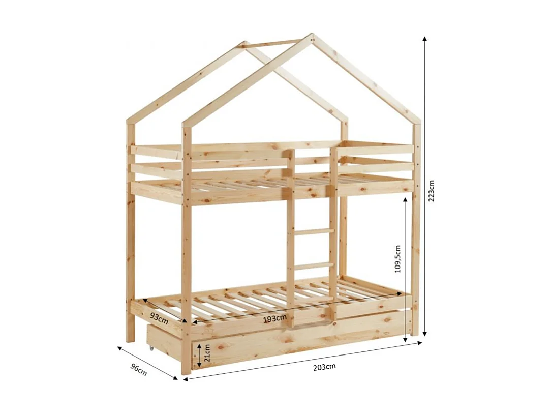 Lit cabane superposé TINY pin massif 90x190 sommier inclus