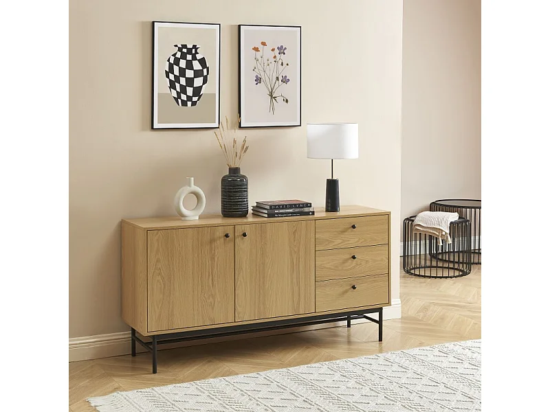 Buffet bas JAMES effet chêne 150cm