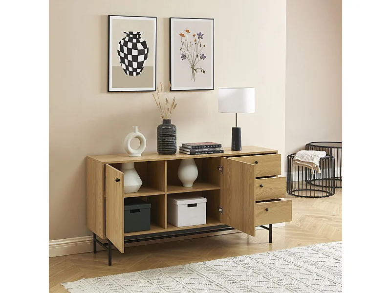 Buffet bas JAMES effet chêne 150cm