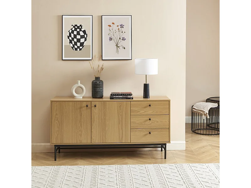 Buffet bas JAMES effet chêne 150cm