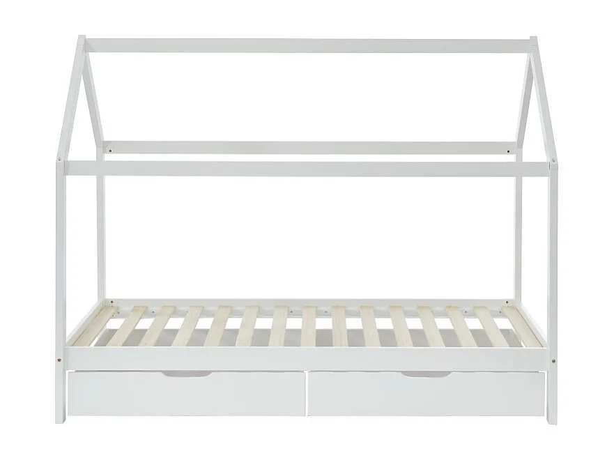 Lit cabane avec tiroirs TINY pin massif blanc  90x190 sommier inclus