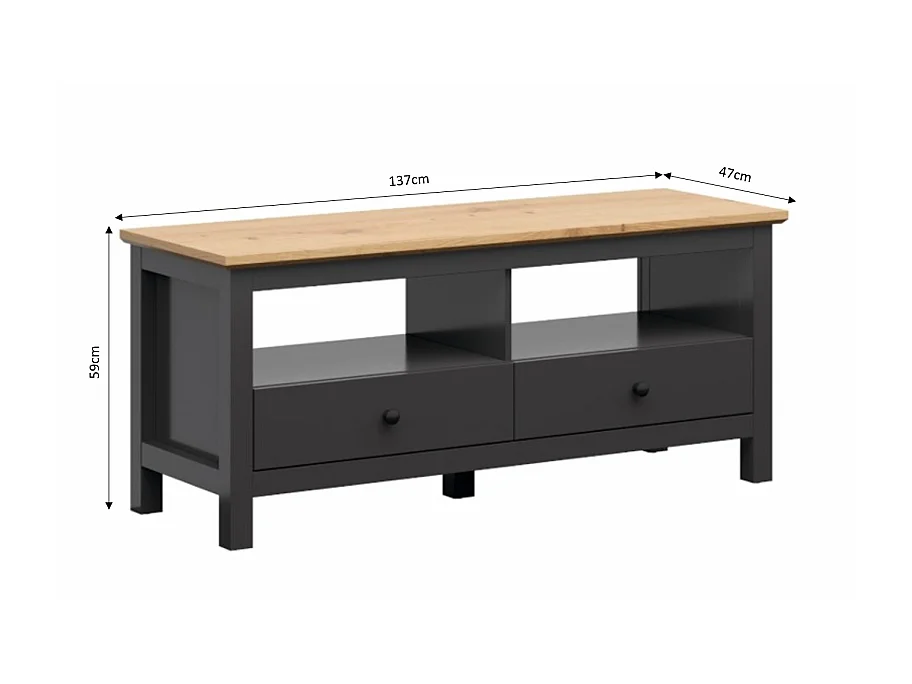 Meuble TV HESEN effet chêne et anthracite 137cm