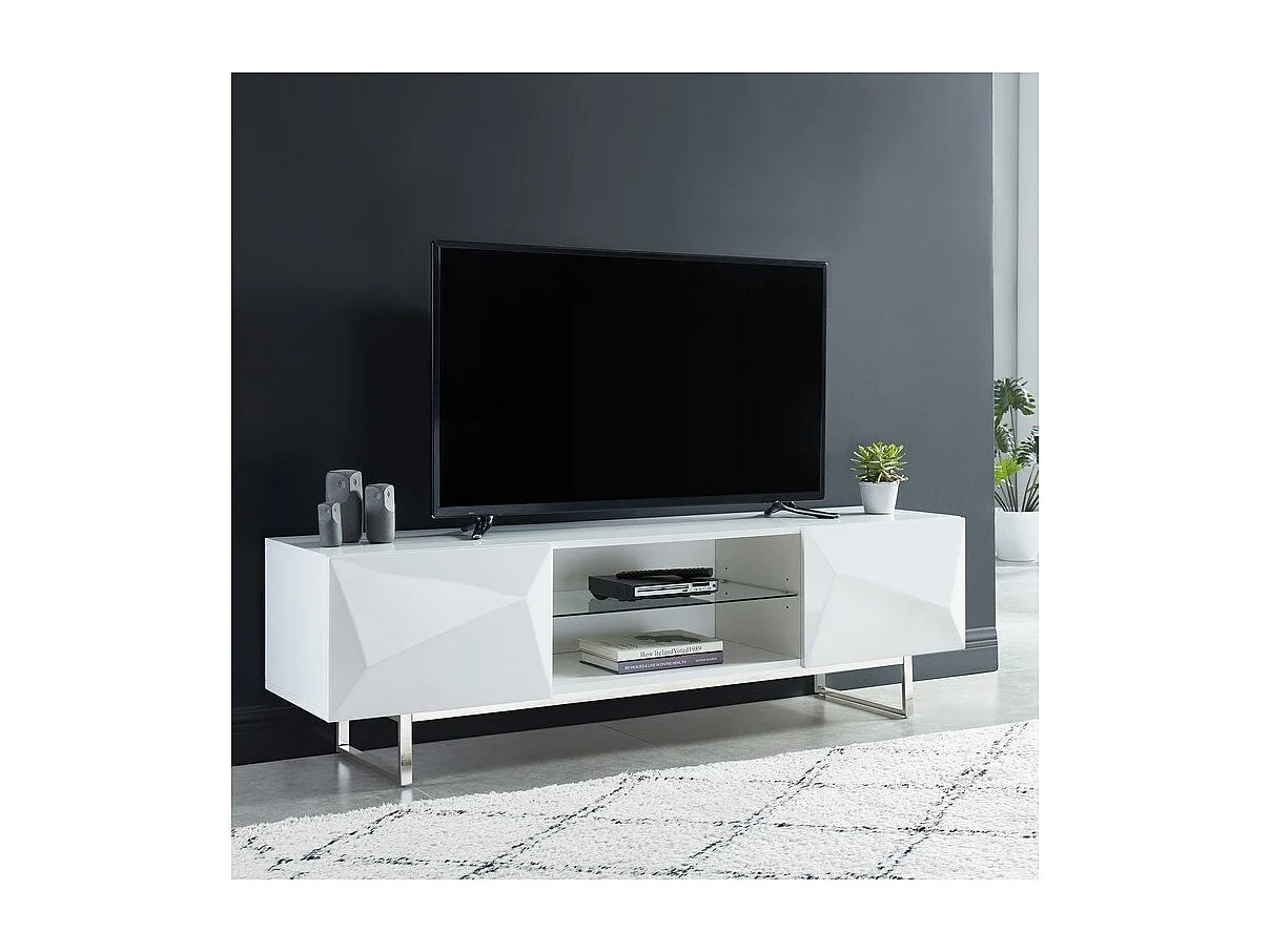 Meuble tv GEME laqué blanc brillant 160cm